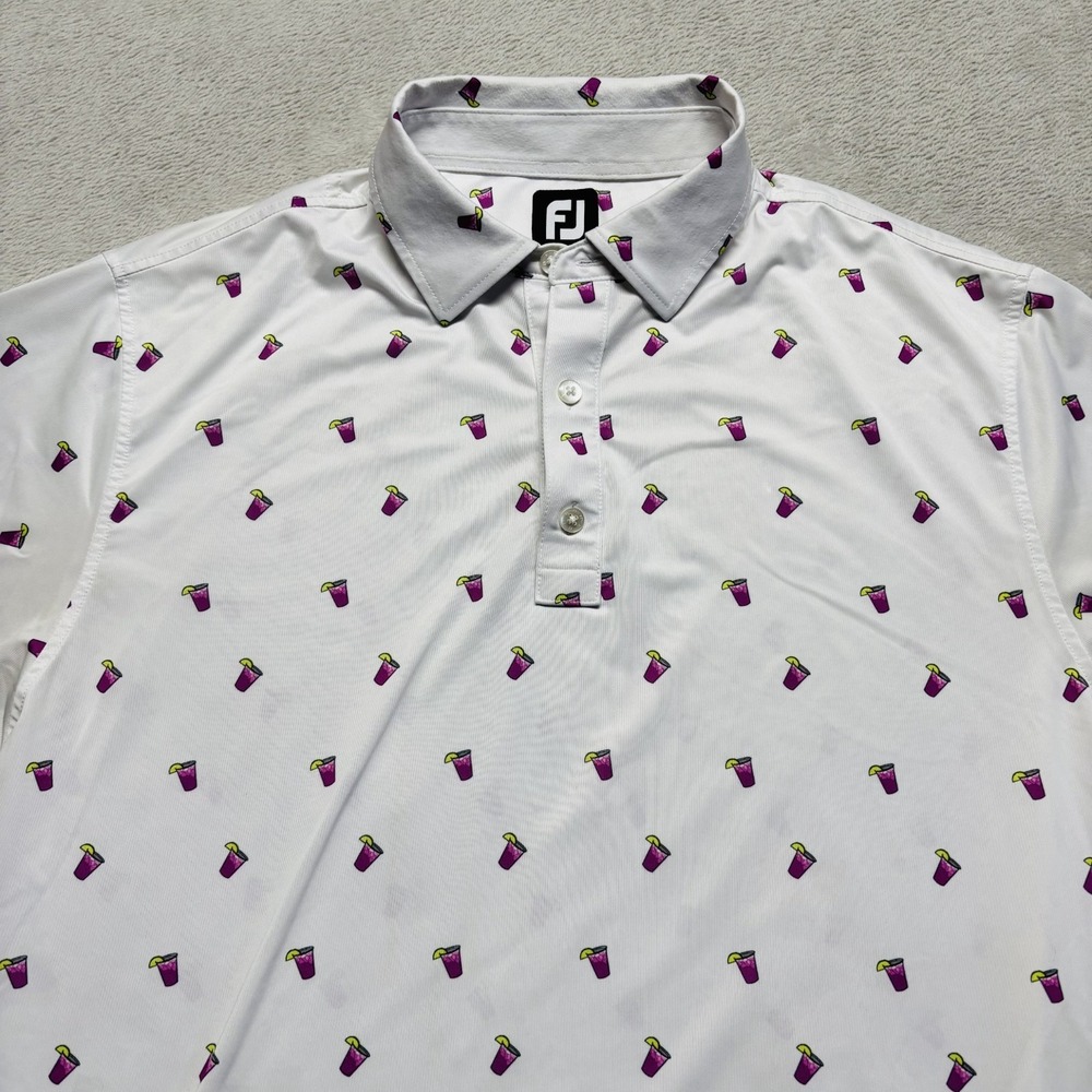 FootJoy Golf Shirt Mens Large Cocktail Drink Short Sleeve Polo White Purple